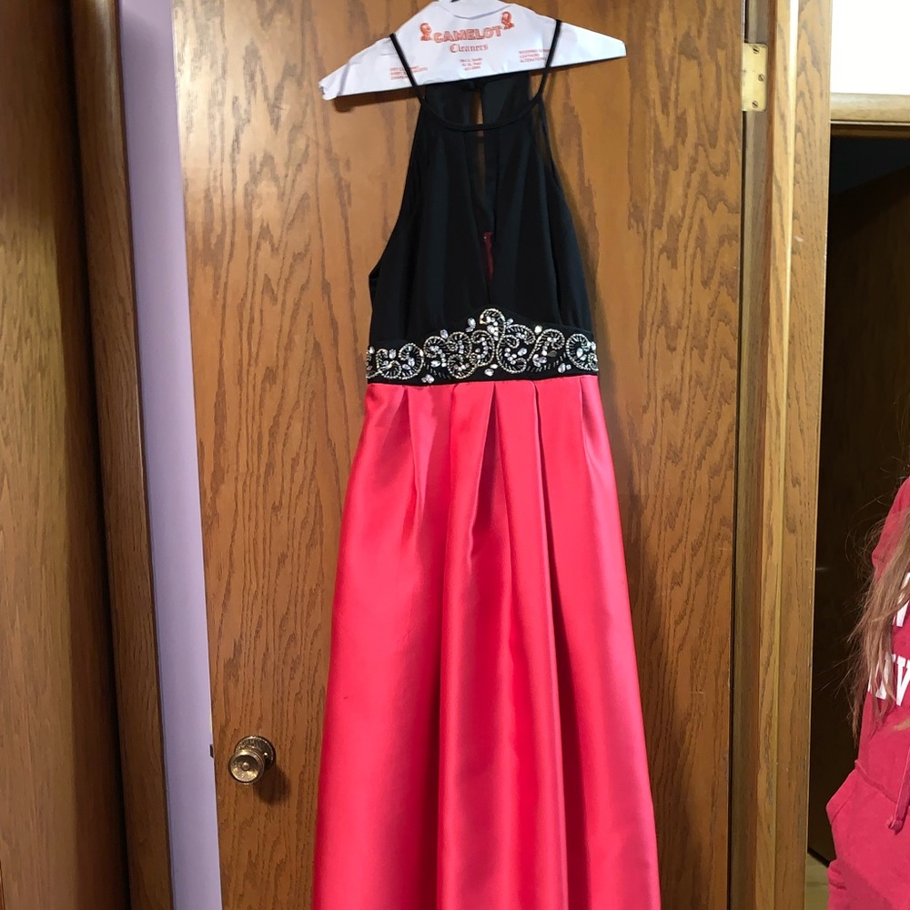 Hot Pink and Black high neck Prom Dress